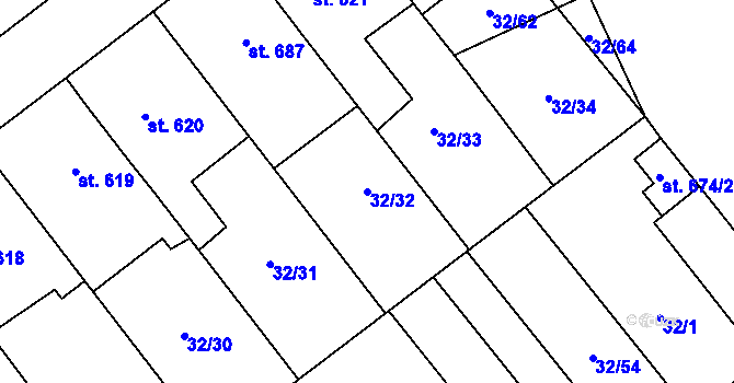 Parcela st. 32/32 v KÚ Tovačov, Katastrální mapa