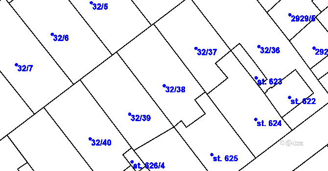 Parcela st. 32/38 v KÚ Tovačov, Katastrální mapa