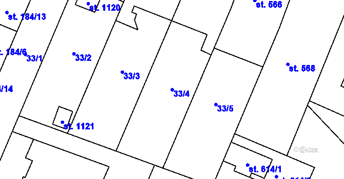 Parcela st. 33/4 v KÚ Tovačov, Katastrální mapa