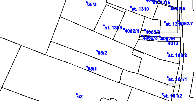 Parcela st. 65/2 v KÚ Tovačov, Katastrální mapa