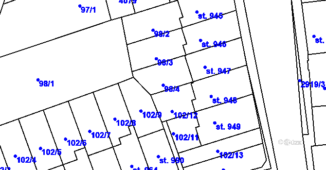 Parcela st. 98/4 v KÚ Tovačov, Katastrální mapa