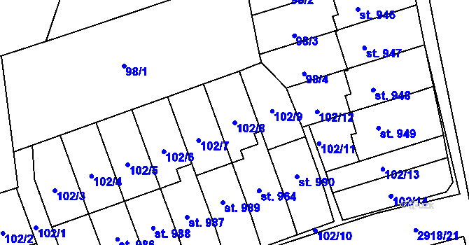 Parcela st. 102/8 v KÚ Tovačov, Katastrální mapa