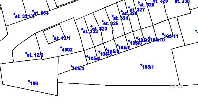 Parcela st. 105/5 v KÚ Tovačov, Katastrální mapa
