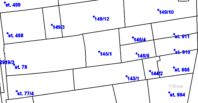 Parcela st. 145/1 v KÚ Tovačov, Katastrální mapa