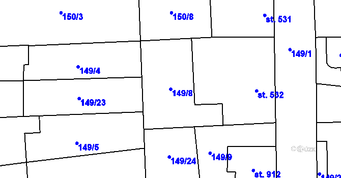 Parcela st. 149/8 v KÚ Tovačov, Katastrální mapa