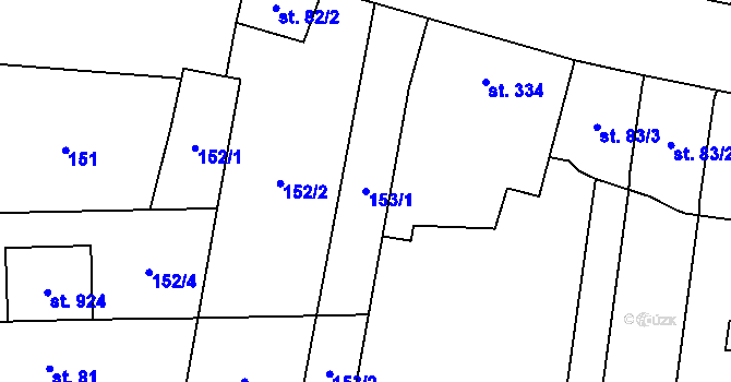 Parcela st. 153/1 v KÚ Tovačov, Katastrální mapa