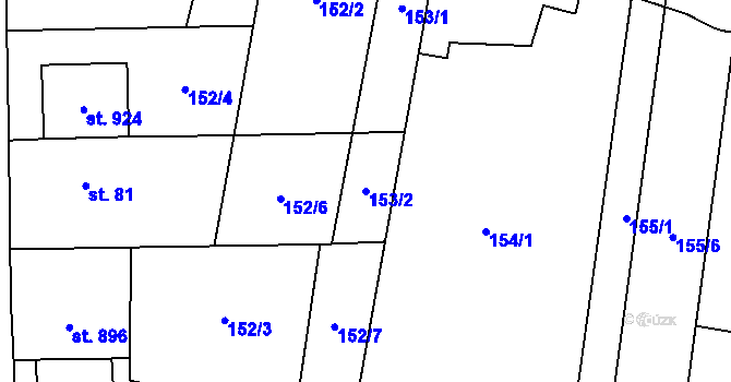 Parcela st. 153/2 v KÚ Tovačov, Katastrální mapa