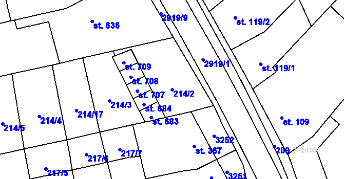 Parcela st. 214/2 v KÚ Tovačov, Katastrální mapa