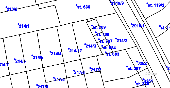 Parcela st. 214/3 v KÚ Tovačov, Katastrální mapa