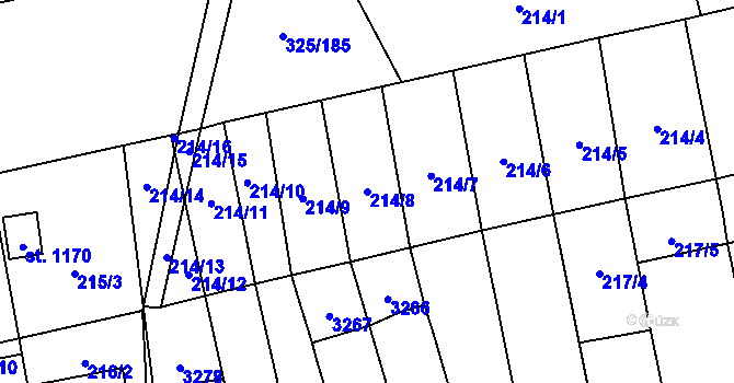 Parcela st. 214/8 v KÚ Tovačov, Katastrální mapa