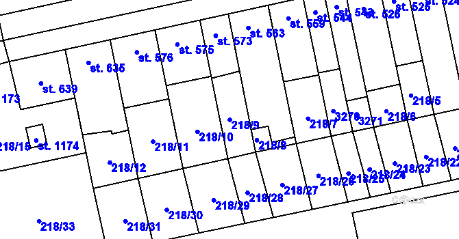 Parcela st. 218/9 v KÚ Tovačov, Katastrální mapa