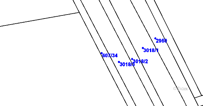 Parcela st. 607/34 v KÚ Tovačov, Katastrální mapa