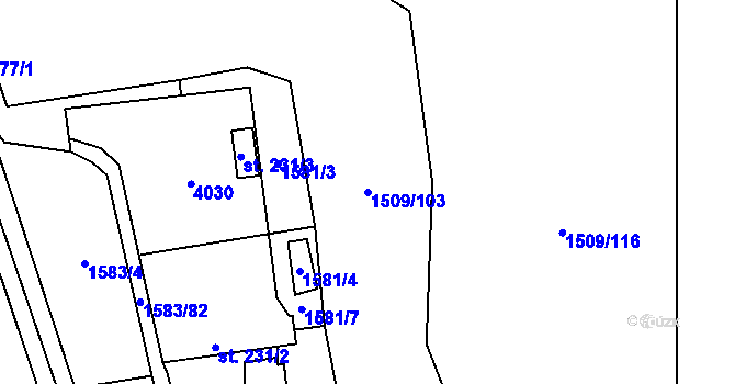 Parcela st. 1509/103 v KÚ Tovačov, Katastrální mapa