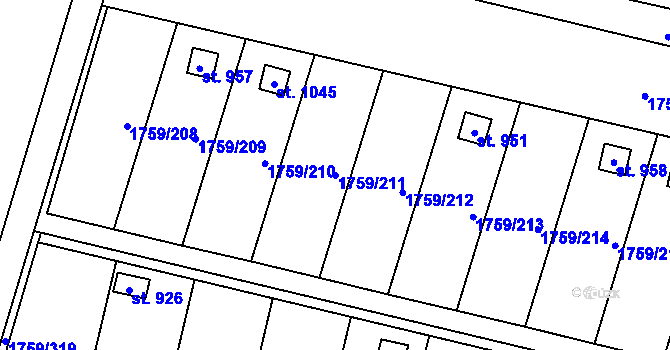 Parcela st. 1759/211 v KÚ Tovačov, Katastrální mapa