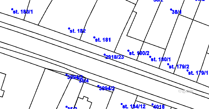 Parcela st. 2918/23 v KÚ Tovačov, Katastrální mapa