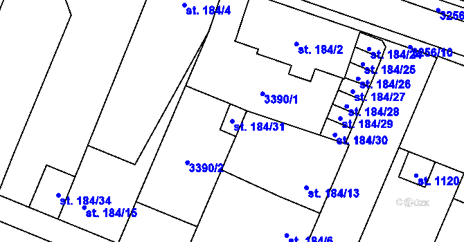 Parcela st. 184/31 v KÚ Tovačov, Katastrální mapa