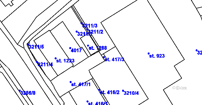 Parcela st. 417/2 v KÚ Tovačov, Katastrální mapa