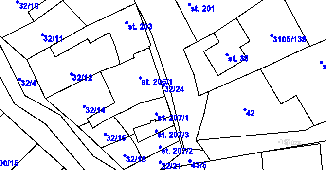 Parcela st. 32/24 v KÚ Traplice, Katastrální mapa