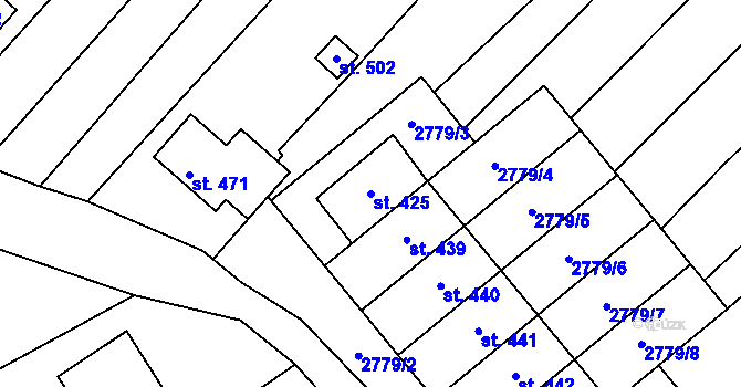 Parcela st. 425 v KÚ Traplice, Katastrální mapa