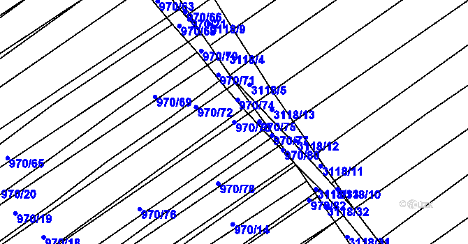Parcela st. 970/73 v KÚ Traplice, Katastrální mapa