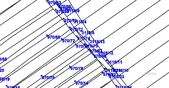 Parcela st. 970/75 v KÚ Traplice, Katastrální mapa