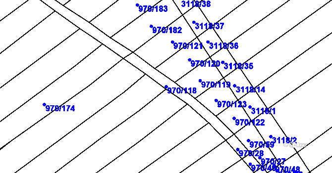 Parcela st. 970/118 v KÚ Traplice, Katastrální mapa