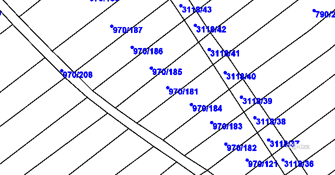 Parcela st. 970/181 v KÚ Traplice, Katastrální mapa