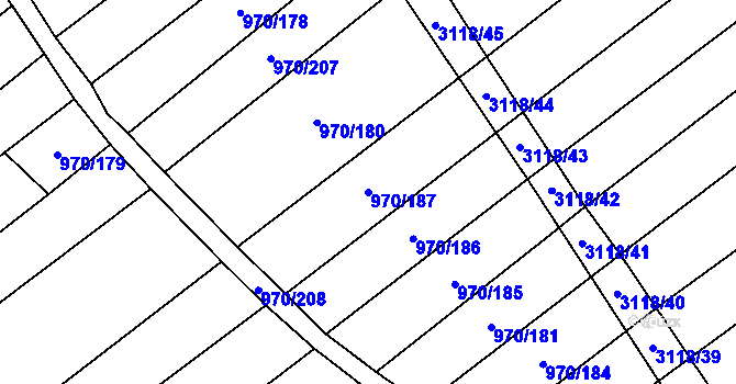Parcela st. 970/187 v KÚ Traplice, Katastrální mapa