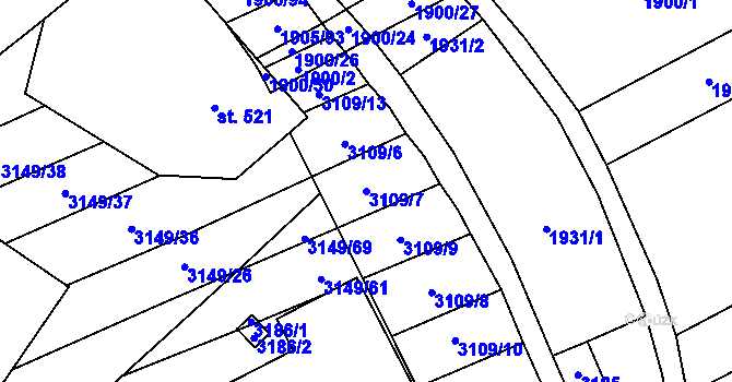 Parcela st. 3109/7 v KÚ Traplice, Katastrální mapa