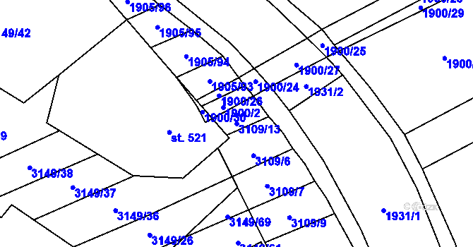 Parcela st. 3109/13 v KÚ Traplice, Katastrální mapa