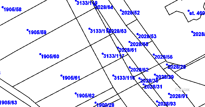Parcela st. 3133/117 v KÚ Traplice, Katastrální mapa