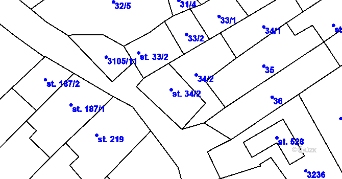 Parcela st. 34/2 v KÚ Traplice, Katastrální mapa