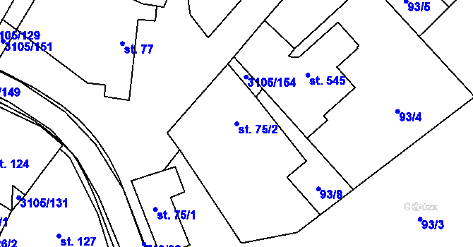 Parcela st. 75/2 v KÚ Traplice, Katastrální mapa
