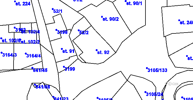 Parcela st. 92 v KÚ Traplice, Katastrální mapa
