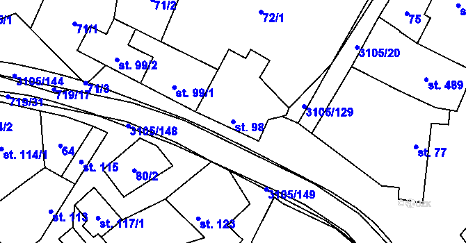Parcela st. 98 v KÚ Traplice, Katastrální mapa
