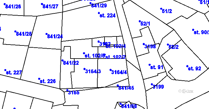 Parcela st. 102/2 v KÚ Traplice, Katastrální mapa