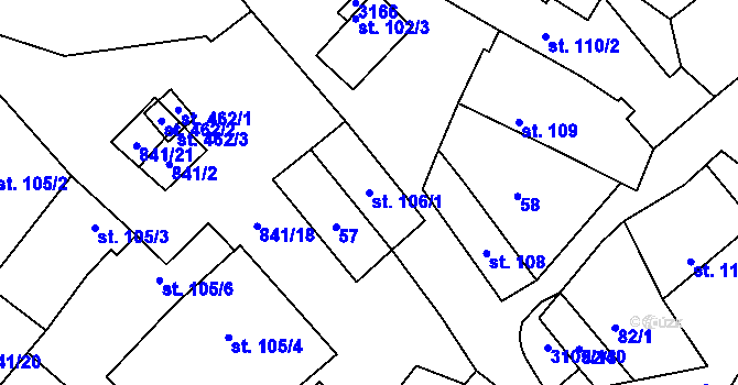 Parcela st. 106/1 v KÚ Traplice, Katastrální mapa