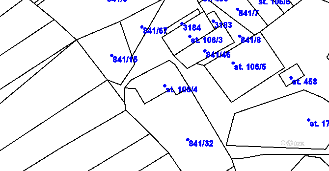 Parcela st. 106/4 v KÚ Traplice, Katastrální mapa