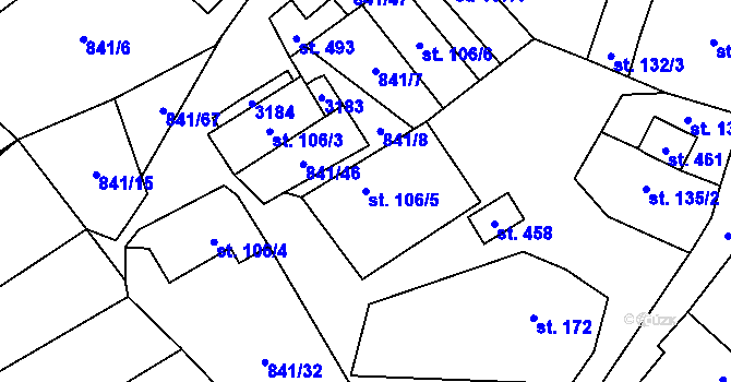 Parcela st. 106/5 v KÚ Traplice, Katastrální mapa