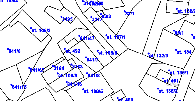 Parcela st. 106/6 v KÚ Traplice, Katastrální mapa