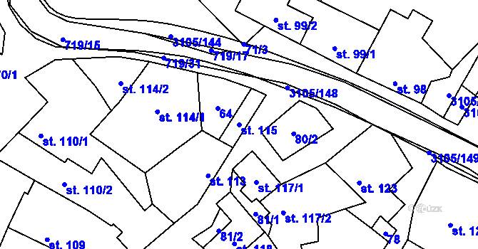 Parcela st. 115 v KÚ Traplice, Katastrální mapa