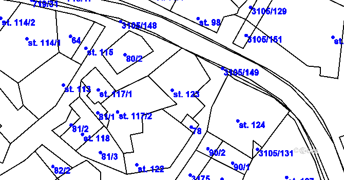 Parcela st. 123 v KÚ Traplice, Katastrální mapa