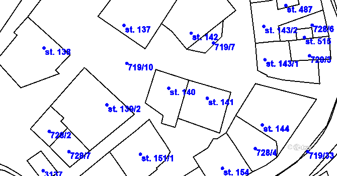 Parcela st. 140 v KÚ Traplice, Katastrální mapa