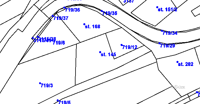 Parcela st. 145 v KÚ Traplice, Katastrální mapa