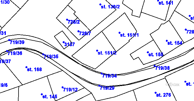 Parcela st. 151/2 v KÚ Traplice, Katastrální mapa