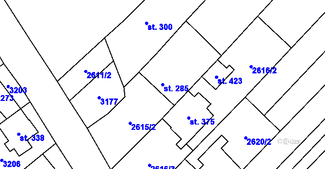 Parcela st. 285 v KÚ Traplice, Katastrální mapa