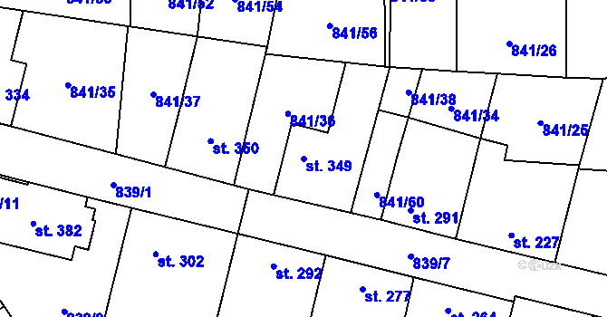 Parcela st. 349 v KÚ Traplice, Katastrální mapa