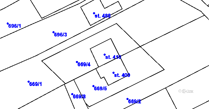 Parcela st. 410 v KÚ Traplice, Katastrální mapa