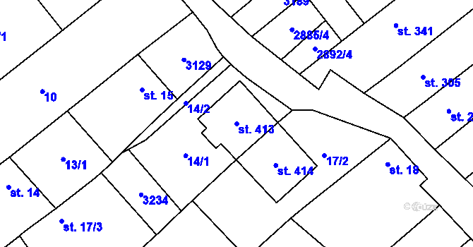 Parcela st. 413 v KÚ Traplice, Katastrální mapa