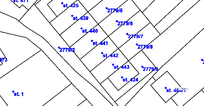 Parcela st. 442 v KÚ Traplice, Katastrální mapa